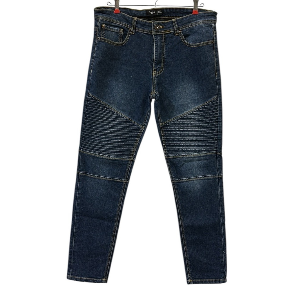 Hype Denim Moto Skinny Mid Rise 5 Pocket Stretch Blue Jeans Mens 32 x 30